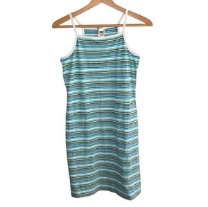 Y2K Old Navy | Girls Blue Green Striped Summer Cami Strap Dress Size 16 New